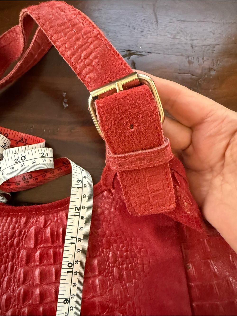 Red Croc-Embossed Genuine Italian Suede Hobo Bag - Picture 6 of 8
